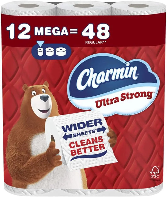 Charmin Toilet Paper Ultra Strong, 12 Mega Rolls = 48 Regular Rolls, 2-ply Bath Tissue