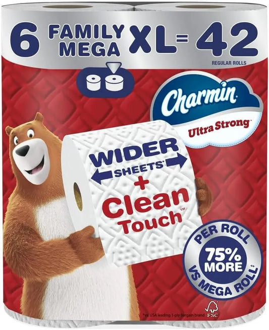 Charmin Ultra Strong Clean Touch Toilet Paper, 6 Family Mega XL Rolls = 42 Regular Rolls