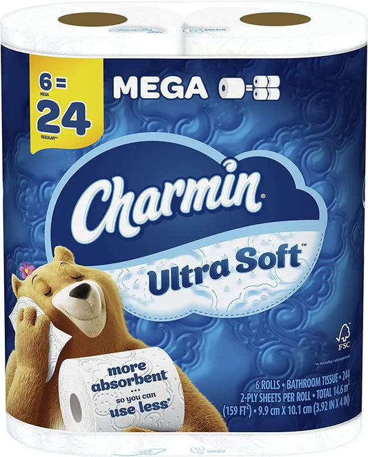 Charmin Ultra Soft Toilet Paper, 6 Mega Rolls = 24 Regular Rolls