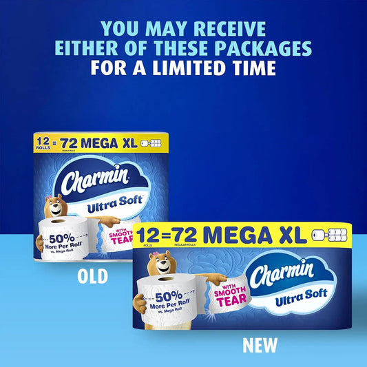 Charmin Ultra Soft Toilet Paper, 12 Mega XL Rolls = 72 Regular Rolls
