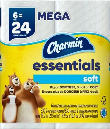 Charmin Essentials Soft Toilet Paper Mega Rolls, 6 Rolls (330 Sheets) (Pack of 3)