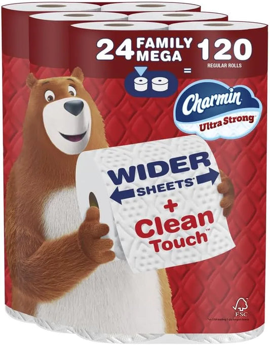 Charmin Ultra Strong Clean Touch Toilet Paper, 24 Family Mega Rolls = 120 Regular Rolls