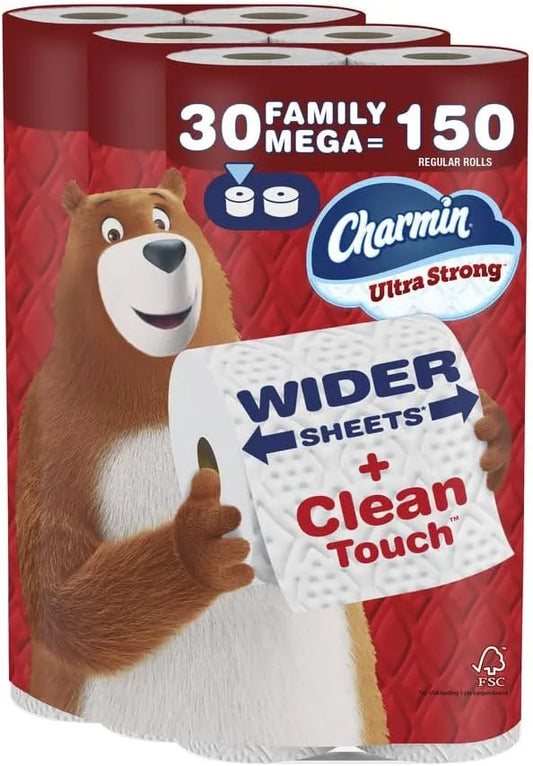 Charmin Ultra Strong Clean Touch Toilet Paper, 30 Family Mega Rolls = 150 Regular Rolls