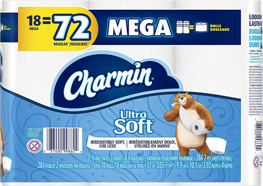 Charmin Ultra Soft Toilet Paper, 18 Mega Rolls